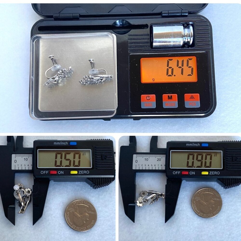 VTG Sterling Silver 925 Marcasite Flower Floral Dainty Screwback Earrings - Picture 7 of 12